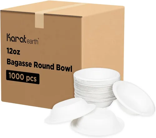 Vista 2 de KARAT EARTH KE-BBR12-1C PFAS - Cuenco redondo desechable compostable ecológico de 12 onzas, 1 compartimento, color blanco, caja de 1000