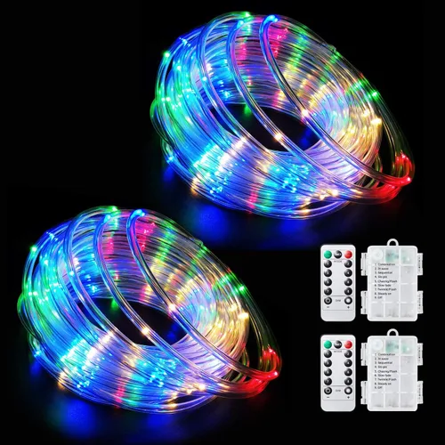 Vista 10 de Tira de luces LED que funciona con pilas, cadena de luces de hadas de 40 pies, 120 LEDs, 8 modos, para exteriores, impermeable