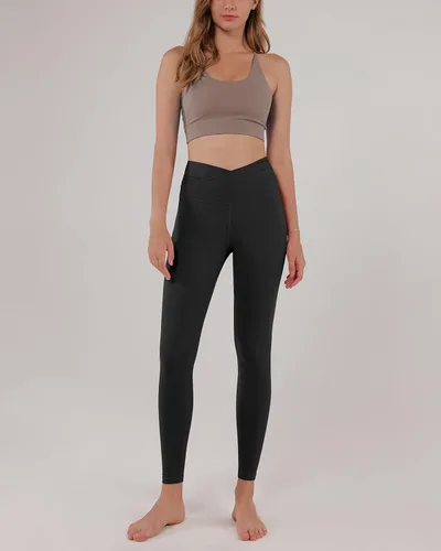 Vista 4 de ODODOS - Leggings de cintura cruzada para mujer, diseño con bolsillo interno, para yoga, deportes, gimnasia o entrenamiento, pantalones deportivos