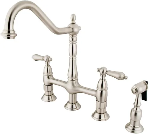 Vista 18 de Kingston Brass KS1273ALBS Heritage - Grifo de puente de cocina de 8 pulgadas con rociador de latón, latón antiguo