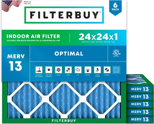 Vista 50 de Filterbuy Filtro de aire MERV 13 de 8 x 14 x 1 pulgadas para defensa óptima contra el humo y la alergia (paquete de 6), repuesto de filtros
