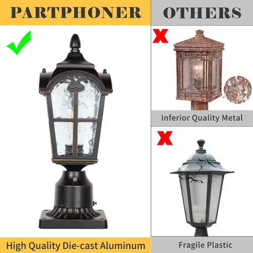 Vista 2 de Luz de poste para exteriores cableada de 120 V del anochecer al amanecer, color negro, romana, lámpara impermeable de poste de aluminio con base