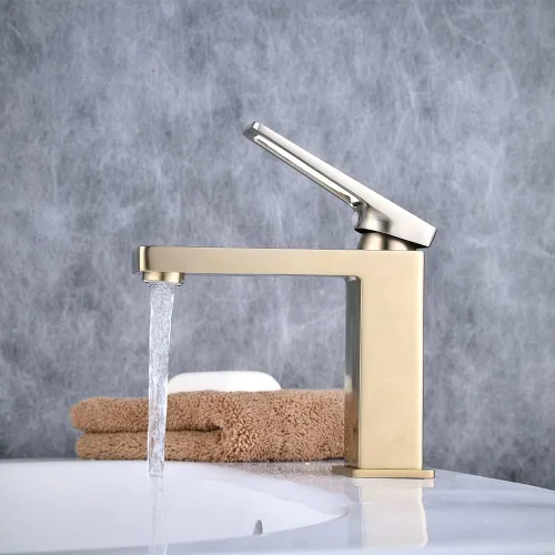Vista 4 de Grifo de baño de latón de un solo orificio con tapón de drenaje para fregadero emergente, grifo de lavabo de tocador de una sola manija