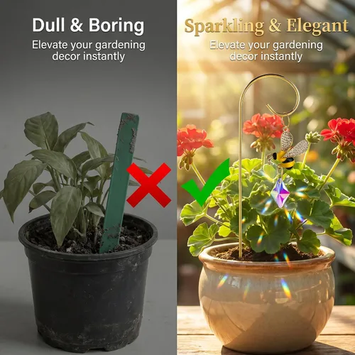 Vista 8 de HDCRYSTALGIFTS 4 atrapasoles de cristal de abejorro con enrejado pequeño para plantas en maceta, accesorios de enrejado para plantas