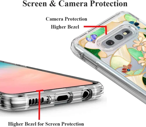 Vista 19 de Unov Funda para Galaxy S10, transparente con diseño en relieve, flor Flor estética