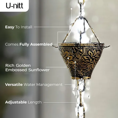 Vista 4 de U-nitt Cadena de lluvia colección de agua para canalones, atrapador de agua de lluvia y desviador, cadenas de 8.5 pies para jardín exterior, copas