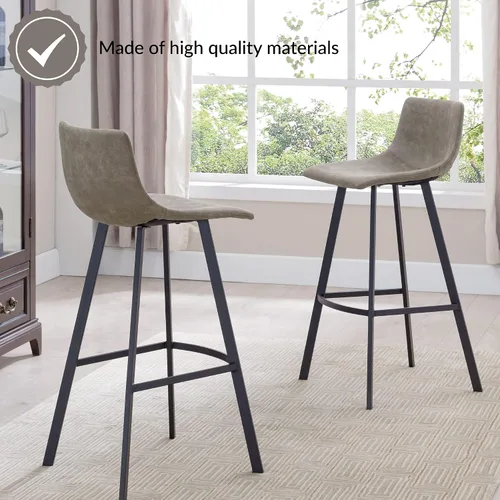 Vista 7 de Leick Home 10137BL/GR Taburete de bar tapizado de microfibra con base de acero, juego de 2, para encimeras de cocina elevadas, mesas altas y bares