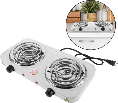 Vista 7 de Luxshiny Estufa eléctrica de doble quemador para encimera, placa de calefacción de bobina portátil con protección contra sobrecalentamiento y fugas