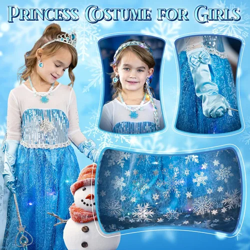 Vista 6 de Luucio Frozen Princess Dress Up Costume With Accessories For Little Girls 2-10 Years, Girls Birthday Christmas Dress