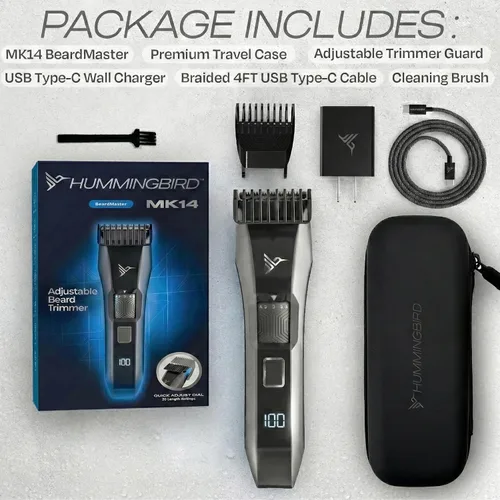 Vista 6 de HUMMINGBIRD MK14 BeardMaster - Cortadora de barba prémium para hombres, esfera de precisión, 20 ajustes de longitud ajustable, hoja en T de acero