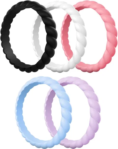 Vista 24 de Egnaro Women's Braided Silicone Wedding Ring, Stylish Stackable Rubber Band
