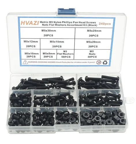 Vista 10 de Metric M2.5 Nylon Phillips Tornillos de cabeza plana tuercas arandelas planas Kit surtido (negro)