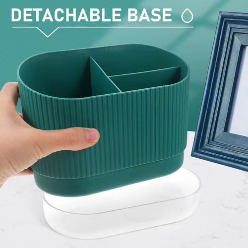 Vista 6 de Soporte para utensilios de cocina, organizador de cubiertos de plástico con drenaje para palillos, 3 compartimentos, cuchara y tenedor