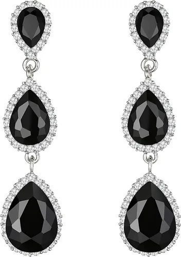 Vista 114 de EleQueen Pendientes de cristal austriaco en tono dorado para mujer, forma de pera de 2.5 pulgadas, color esmeralda