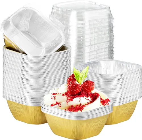 Vista 8 de EUSOAR - Tazas para cupcakes con tapas, 8 onzas, 50 unidades de flan de postres desechables, 3.5 x 2.7 x 1.6 pulgadas con tapas, postres de papel