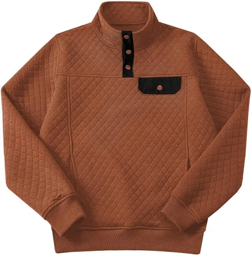 Vista 9 de JMIERR Sudadera acolchada para hombre, casual, de manga larga, cuello alto, con botones