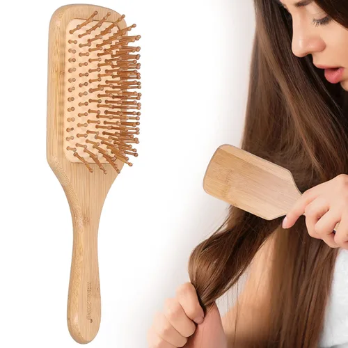 Vista 3 de Cepillo de pelo de bambú, protector para el cabello, desenredante, alisado, para todo tipo de cabello, unisex, familia