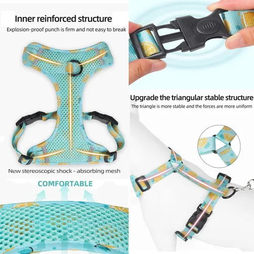 Vista 5 de Arnés transpirable para perro, ajustable, sin tirones, con anillo en D, reflectante, arnés para caminar para perros pequeños, medianos y grandes