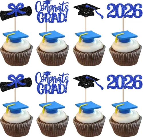 Vista 14 de Paquete de 24 adornos de graduación 3D 2024 para cupcakes 2024 con borlas doradas para fiestas temáticas de graduación 2024, suministros