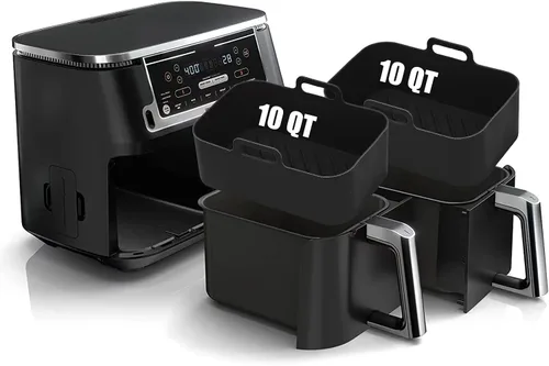 Vista 12 de 2 piezas de forros de silicona para freidora de aire rectangular para Ninja Foodi Dual DZ201 8QT/DZ090 6QT, MMH accesorios reutilizables