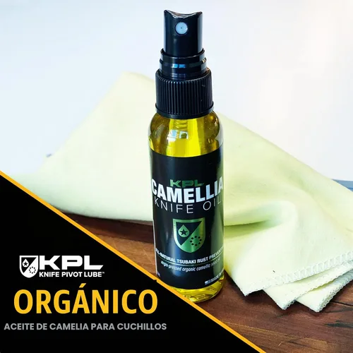 Vista 4 de Knife Pivot Lube Aceite de cuchillo de camelia para cuchillas - Tsubaki, aceite de afilado para limpieza y cuidado de cuchillas - Botella de spray