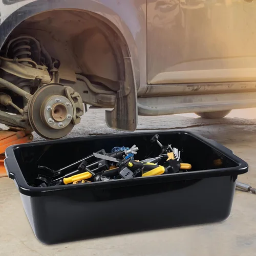 Vista 5 de Sadstory - Tina de autobús comercial de plástico negro, caja de autobús grande de 35 L, 4 paquetes