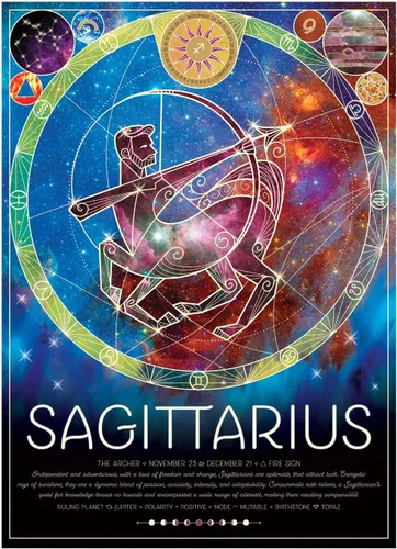 Vista 2 de Cobble Hill - Rompecabezas del zodiaco de 500 piezas, Sagitario, póster de muestra incluido