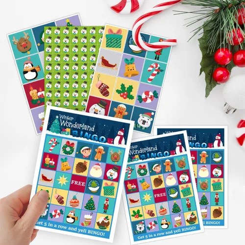 Vista 3 de Juegos de fiesta de bingo de Navidad, juegos de fiesta de Navidad para familiares y amigos, 24 jugadores, suministros de fiesta de Navidad, regalos