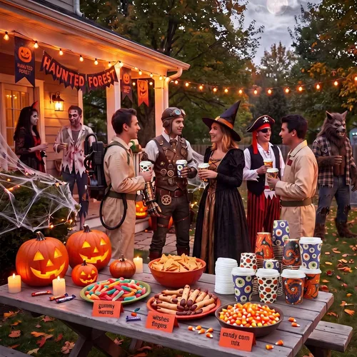 Vista 6 de 65 tazas de café desechables de Halloween de 14 onzas con tapas a