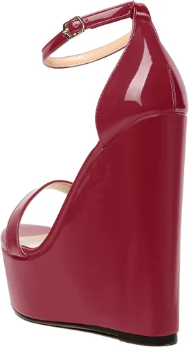 Vista 7 de WAYDERNS Sandalias de tacón alto con plataforma y correa de tobillo para mujer, con hebilla de noche, puntera abierta, de moda, de charol, de 6