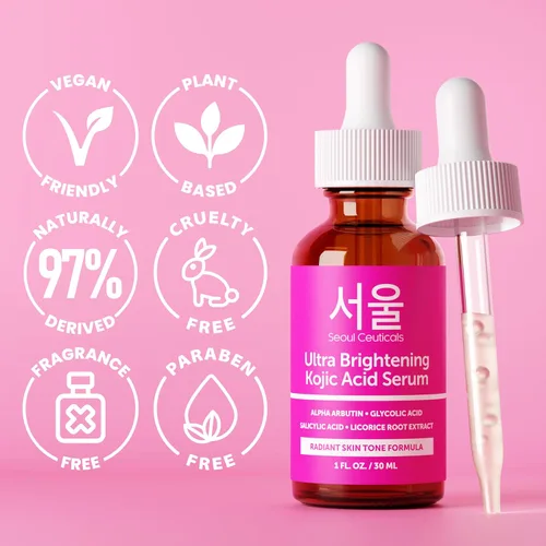 Vista 5 de SeoulCeuticals Korean Skin Care - Suero de ácido kójico Alpha Arbutin Serum – Suero corrector de manchas oscuras ácido glicólico + ácido salicílico