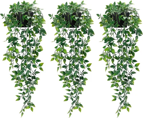 Vista 9 de Whonline Plantas colgantes falsas, plantas artificiales pequeñas en maceta para interiores y exteriores, estética, oficina, sala de estar