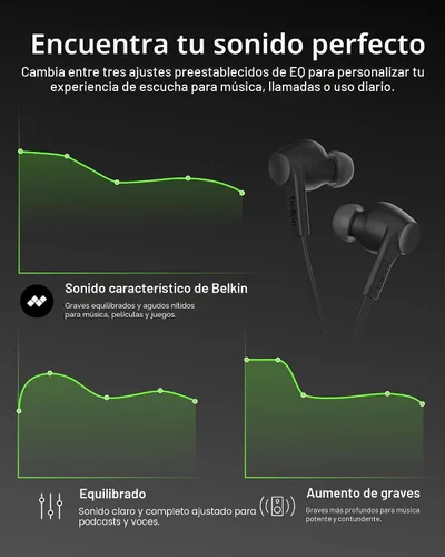 Vista 7 de Belkin SoundForm Active Auriculares con Cancelación Activa de Ruido Cableados con Conector USB C, Clasificación IPX5, Auriculares Intrauditivos