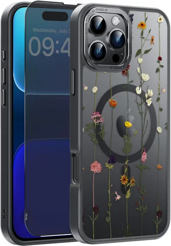 Vista 113 de Goodon para iPhone 15 Pro Max con protector de pantalla de privacidad, compatible con Magsafe, funda translúcida mate a prueba de golpes - Linda