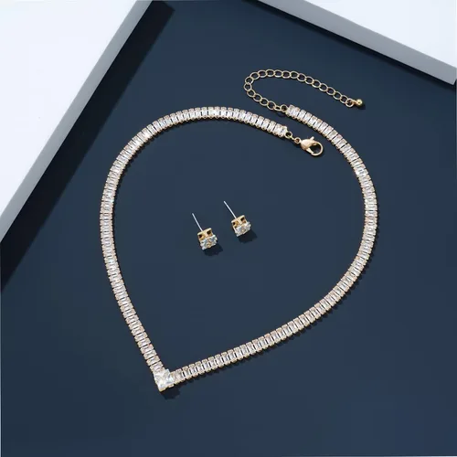 Vista 4 de huiphong Juego de joyas de novia para mujer, collar de boda, joyería hipoalergénica para fiesta, circonita cúbica AAA blanca brillante, adecuado