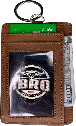 Vista 5 de IBRO Billetera delgada con bloqueo RFID para hombre con bolsillo para identificación, Beige Bronceado, Cartera Rfid