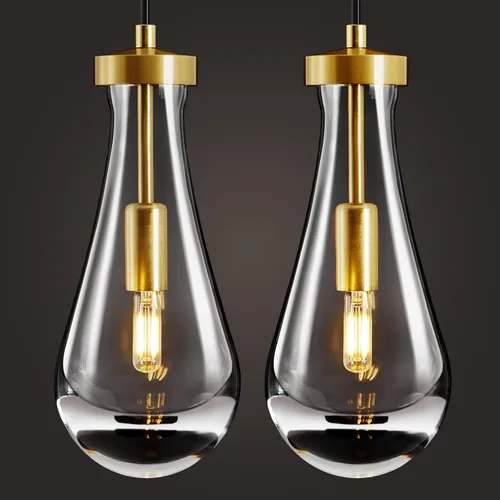 Vista 16 de Lámparas Colgantes de Gota de Lluvia para Isla de Cocina: Lámparas de Gota de Lluvia de Cristal de 2 Luces - Lámparas de Latón Dorado para sobre