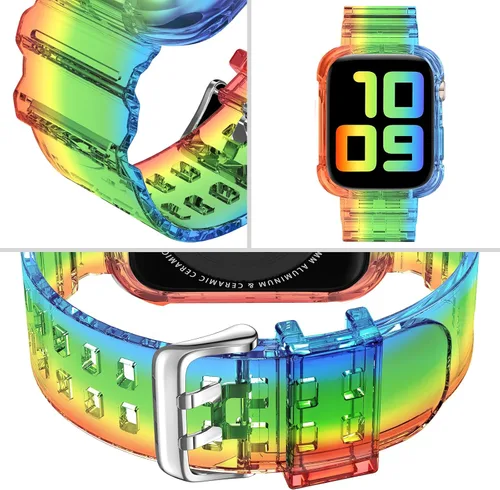 Vista 3 de DABAOZA Compatible con correa transparente de Apple Watch de 1.614 in Arcoíris