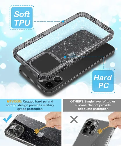 Vista 6 de MIODIK Funda compatible con iPhone 12/iPhone 12 Pro con soporte para teléfono, funda protectora transparente con purpurina a prueba de golpes