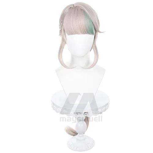 Vista 2 de Genshin Impact - Peluca de cosplay Lynette Anime larga rosa mixta verde con gorra de peluca gratis para mujer, Comic Con, espectáculo de cosplay