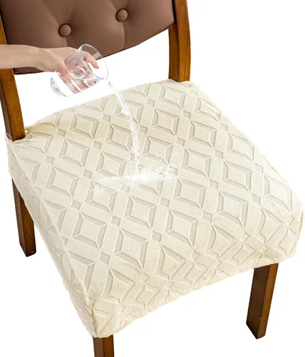 Vista 42 de Genina Juego de 2 fundas impermeables para sillas de comedor, fundas elásticas de jacquard extraíbles y lavables, sin fundas traseras, color beige