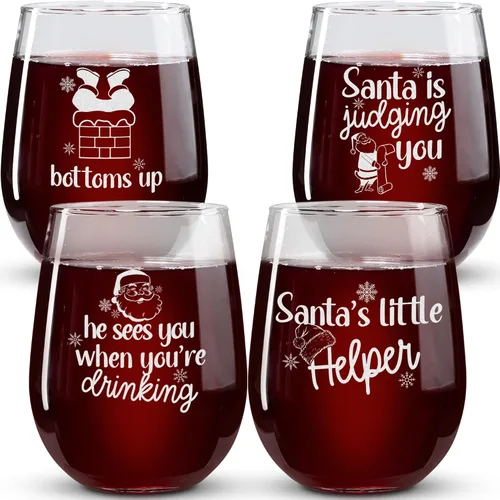 Vista 13 de Copas de vino de Navidad – Vaso de supervivencia navideño, está empezando a costar mucho como copas de vino sin tallo de Navidad, juego de 2 copas