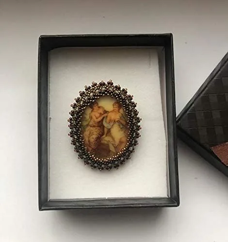 Vista 2 de Bead Weaving Muse Brooch Statement Romantic Mythological Figure Cameo
