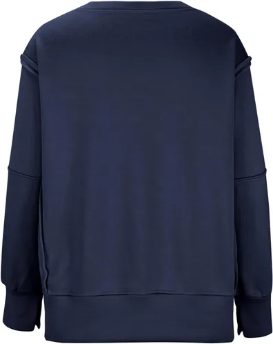 Vista 6 de Ceboyel Sudadera de gran tamaño para mujer 2023, color sólido, cuello redondo, suéter con abertura lateral, cómodo ropa de moda de otoño