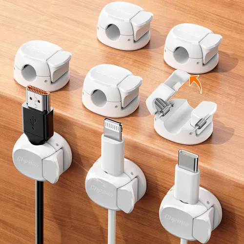 Vista 18 de Clips de cable - Chfeila Organizador de cables de resorte dual más reciente con cierre de gancho, paquete de 6 [máxima estabilidad] Gestión