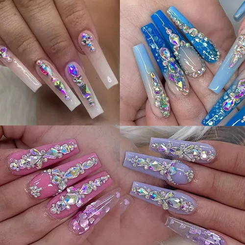 Vista 5 de Diamantes de imitación para uñas, 300 piezas de cristales AB, gemas de múltiples formas, diamantes de imitación de parte trasera plana, para arte