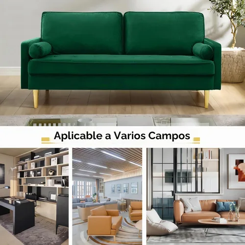Vista 7 de Sofá LoveSeat de 67 pulgadas, sofá biplaza, sofás modernos de tela de terciopelo con diseño de puntos con dos almohadas redondas para espacios Verde