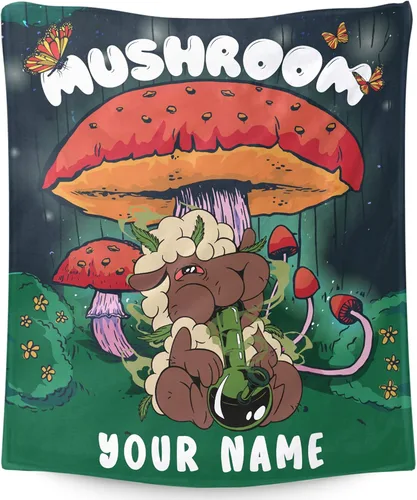 Vista 17 de Manta pequeña de marihuana de marihuana de hongos, 50 x 40 pulgadas, para mujeres y hombres, manta de felpa suave para cama, sofá, manta negra