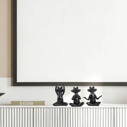 Vista 7 de Suoedd Juego de 3 figuras de rana negra para decoración de yoga, estatuas de yoga de rana para sala de estar moderna, mesa, oficina, estantería