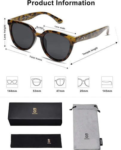 Vista 5 de SOJOS Gafas de sol redondas polarizadas para mujer, estilo moderno, protección UV, lentes de sol SJ2175, Varios